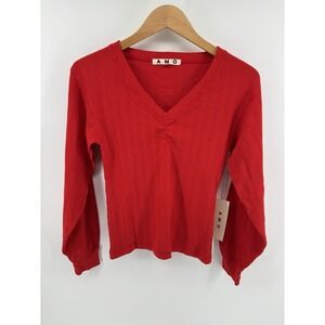 NWT Amo Beau Waffle Knit Top Sz S Distressed Long Sleeve MSRP $158 Dainty